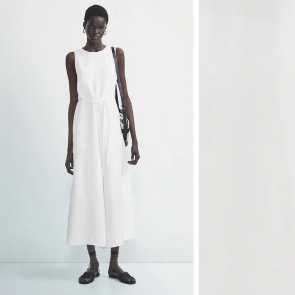 NWT Massimo Dutti White Linen Wide Leg Jumpsuit Size Medium